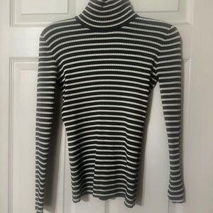 Tory Sport Black and White Striped Turtleneck Sweater